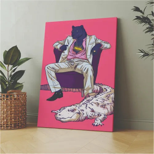 Prada Panther Portrait | Wall art | 3D Canvas | Wooden Frames