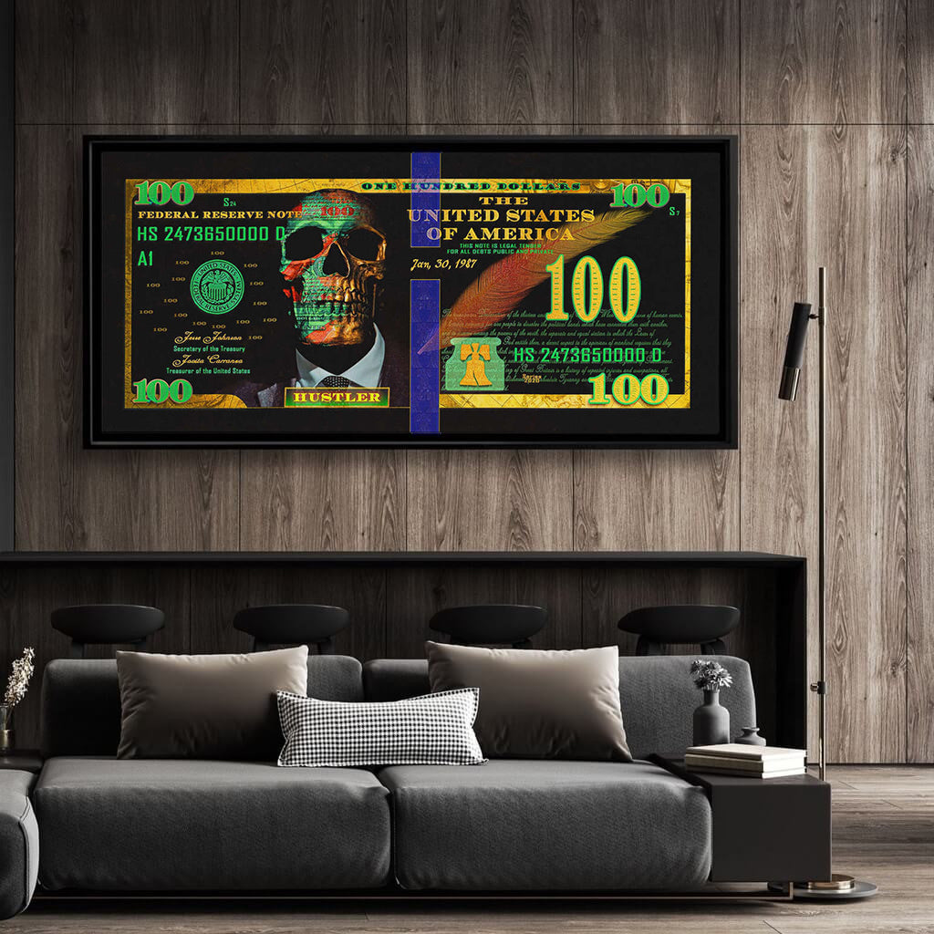 Hu$tler Dollar Bill | Wall Art | 3D Canvas | Frames