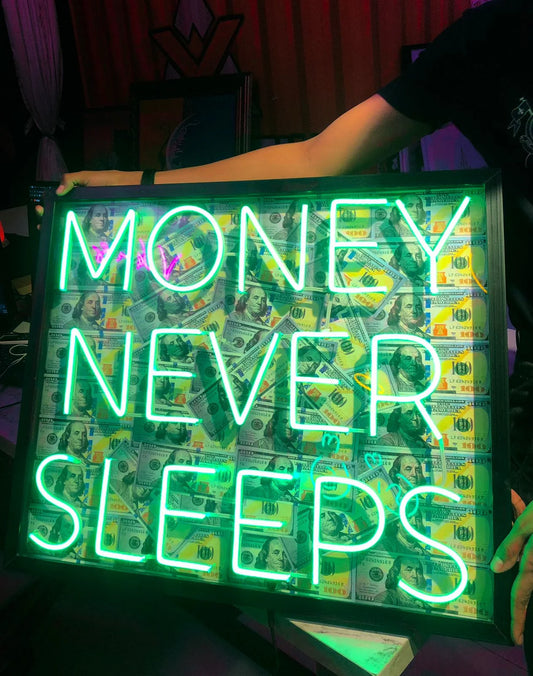 Money Never Sleeps Neon Frame | Wall Art