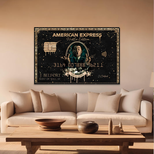 The Wolf of Wall Street Art - Hustle Edition Black Poster Inspired by J. Belfort & American Express | Wall Art - 3D Canvas - Frames