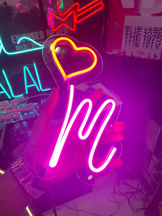 Custom Name Initial Letter Neon with Heart