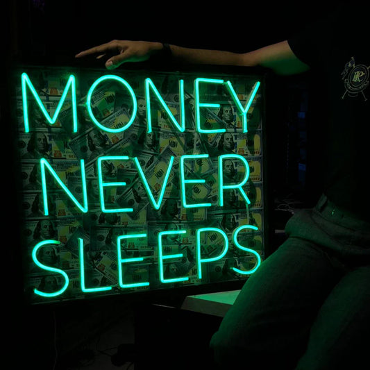 Money Never Sleeps Neon Frame | Wall Art