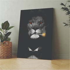 Sinister Lion Portrait | Wall art | 3D Canvas | Wooden Frames