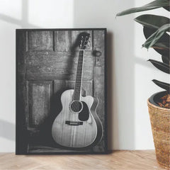 Aesthetic Guitar B&W Music Portrait | Wall art | 3D Canvas | Wooden Frames