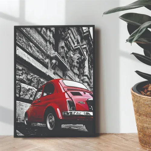 Fiat 500 1957-75 Aesthetic B&W Portrait | Wall art | 3D Canvas | Wooden Frames