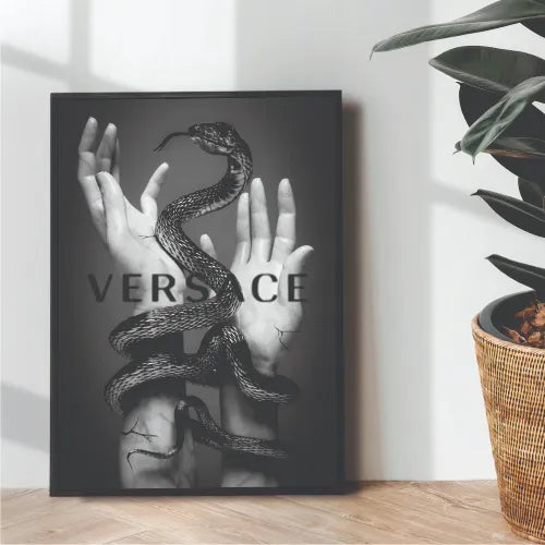 Versace x Snake Black & White Poster | Wall art | 3D Canvas | Wooden Frames