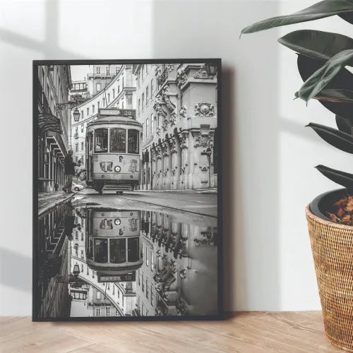 Aesthetic Street of Lisbon B&W Portrait | Wall art | 3D Canvas | Wooden Frames