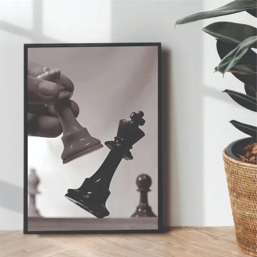 Checkmate Aesthetic B&W Portrait | Wall art | 3D Canvas | Wooden Frames